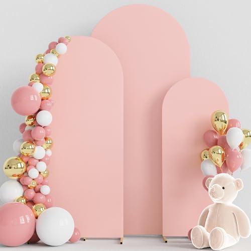 Wokceer Wedding Arch Cover Set of 3 Spandex Fitted Wedding Arch Stand Covers for Round Top Chiara Arch Backdrop Stands Cover for Birthday Party Ceremony Banquet Decoration 4ft,5ft,6ft Pale Pink - color: Pale Pink, size: 4FT, 5FT, 6FT