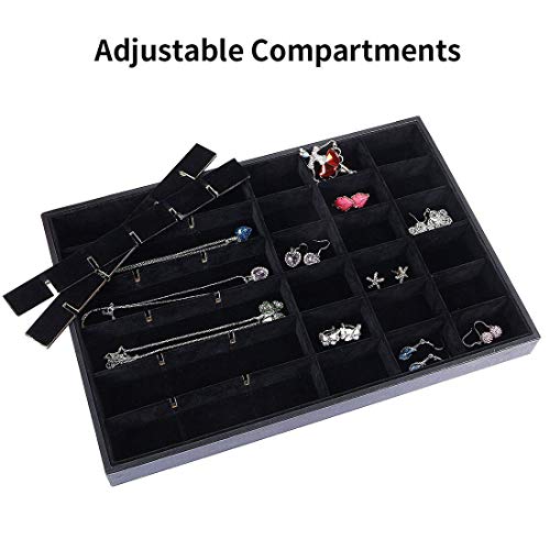 Black Velvet Stackable 36 Compartments Jewelry Tray Showcase Display Organizer Holder Rectangle Storage Box Case Containers Chest for Women Gemstone,Pendant,Key,Marble,Crystal Stone,Accessory,Diamond - color: Black 36 Grid