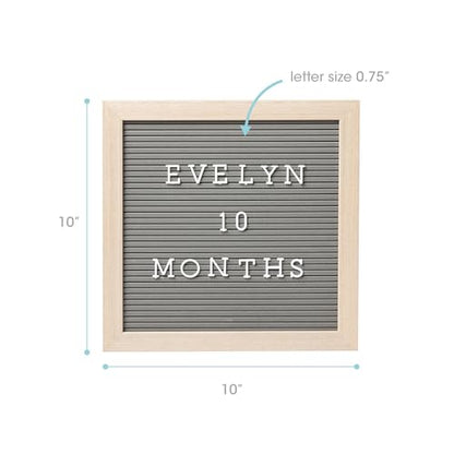 Pearhead Felt Wooden Letterboard Set - Ideal Photo Sharing Prop for Baby Announcements, Milestone Keepsake, Custom Message Board and Shower Gift - Includes 188 Letters, Numbers, and Symbols - 10" x 10" Gray - color: Gray Felt Letterboard