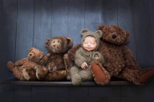 Newborn Baby Photography Props Outfits Cute Bear Hat Romper Set Infant Baby Boy Girl Photoshoot Props Costume ﻿ - color: Deep Lotus