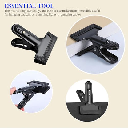 4 Pack 4-1/4" Heavy Duty Spring Clamps Clips, Black Metal Rubber Hinge Clip File Clamps for Photography Background Stands, Home Improvement Projects (2.17" Opening) - color: 4 Pcs Black