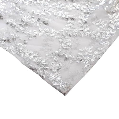 Efavormart Set of 5 Silver Sequin Mesh Cylinder Display Box Stand Covers with Leaf Vine Embroidery, Sparkly Sheer Tulle Pedestal Pillar Prop Covers - color: Silver, size: Sequin Mesh Cylinder Covers - Leaf Pattern