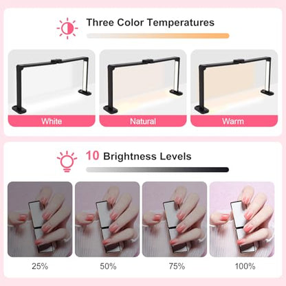 34in Half Moon Light for Nail Desk, Foldable LED Lamp for Nail Art, Tattooing, Craft Making, Stepless Dimming, 3000-6000K Color Temperature Adjustment, 456 Light Beads, Black - color: Black