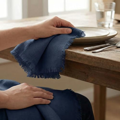 ACCENTHOME Navy Cotton Linen Napkin Set of 12 18x18 inch Dinner Napkins - Washable Soft Premium Hotel Quality Reusable Hemmed Edges Napkins Perfect Table Linens for Family Dinners, Weddings - color: 09 - Navy, size: 18"x18" - Pack of 12