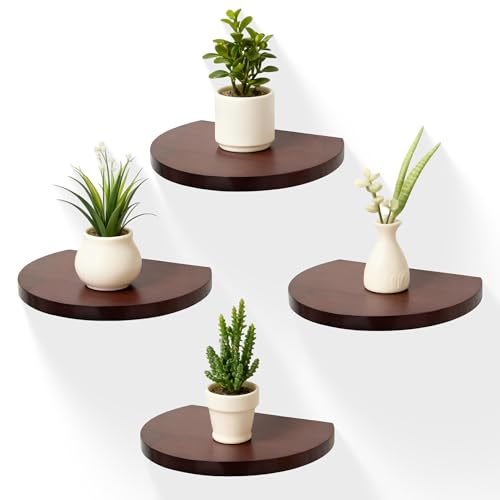 Small Wood Floating Shelves (4-Pack, 8-inch Diameter) - Round Sturdy Invisible Wall Mount Display for Small Plants,Toys,Bathroom,Living Room Storage & Modern Rustic Décor (Dark Walnut) - color: Dark Walnut, size: 8 Inch-4 Pcs