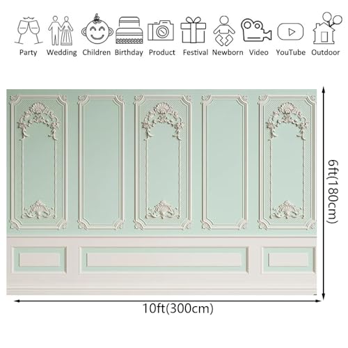 10x6ft Vintage Room Inside Backdrop Light Green European Style Gypsum Pattern Photography Background for Wedding Bridal Shower Artistic Portrait Video Live Studio Props - size: 10x6ft