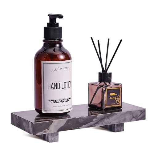 Natural Marble Tray Pedestal Stand, Soap Dispenser Holder, Modern Marble Riser for Decor Display, Soap Pedestal for Bathroom, Kitchen, Home Decor - color: Black Wood