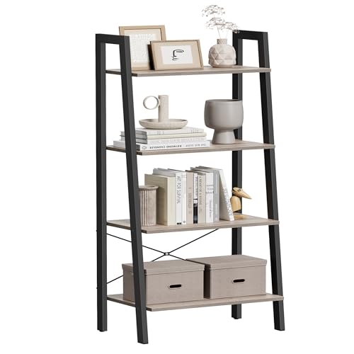 VASAGLE Ladder Shelf, 4-Tier Bookshelf, Storage Rack, Bookcase with Steel Frame, for Living Room, Home Office, Kitchen, Bedroom, Industrial Style, Heather Greige and Ink Black ULLS44MB - color: Heather Greige + Ink Black, size: 4 Tiers (22"W)