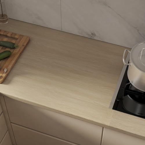 32x157inch Extra Wide Light Brown Wood Peel and Stick Wallpaper Beige Oak Contact Paper Wood Grain Vinyl Wrap Air Guide Slot Design Matte Thick Waterproof Adhesive Wallpaper Natural Wood Wall Sticker - color: Light Brown, size: 32" x 157"