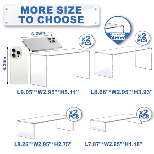 Aheroi Large Acrylic Risers, 8 Pcs 2 Set(7”L~8”L~9”L) Acrylic Display Set Rectangular Stands Shelf Clear Display Risers for Decor, Cake Shelves Retail Shoe Showcase