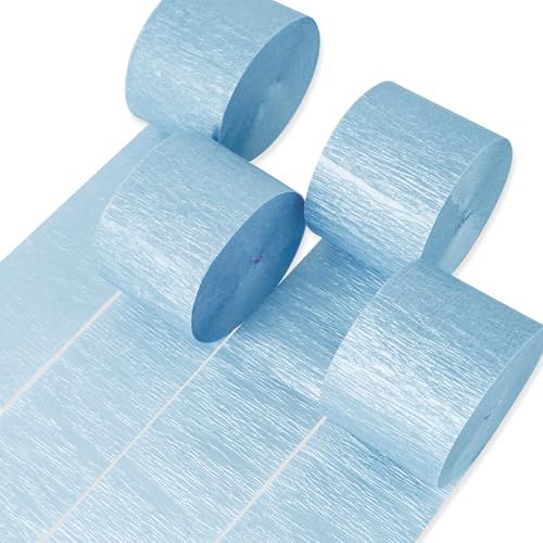 PartyWoo Blue Crepe Paper Streamers 4pcs 328ft Pack of Pearl Blue Crepe Paper Streamers for Birthday Gender Reveal Baby Shower Wedding Graduation Pool Mermaid Under The Sea Theme Party Decorations - color: Blue-9689