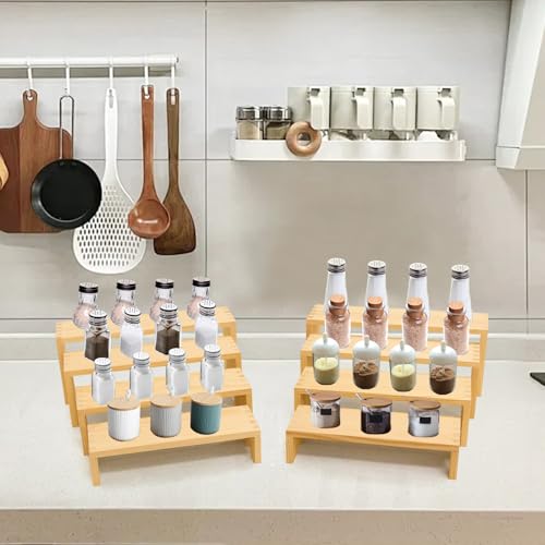 Yikaroeli 2 Set Large Wood Display Risers Wooden Riser Stands for Table Display Cupcake Stand Display Shelf 4Tiered 8Pcs Racks For Dessert Food Stands