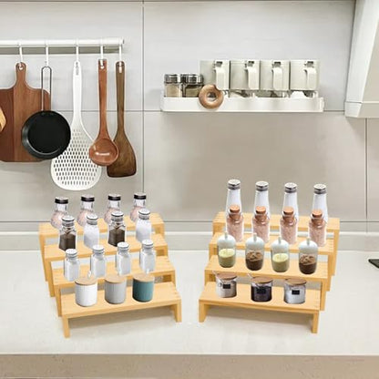 Yikaroeli 2 Set Large Wood Display Risers Wooden Riser Stands for Table Display Cupcake Stand Display Shelf 4Tiered 8Pcs Racks For Dessert Food Stands