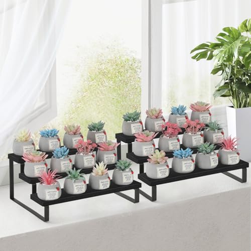 YINMIT Wooden Display Riser Stand, Tiered Perfume and Cologne Organizer Stand, 3 Tier Spice Rack Organizer, Rustic Display Shelf for Candles (3 Tier,2Pack,Black) - color: 3 Tier,2Pack,Black
