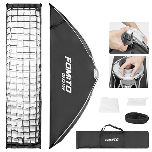 FOMITO 14"x63"/35x160cm Rectangular Softbox, Quick Release Bowens Mount Softbox with Honeycomb Grid, Light Diffusers, Bag for Godox SL-60W SL60IID SL150R SL300R Aputure 120d etc - color: 14*63inch/35*160cm