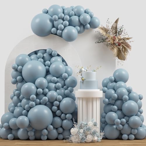 Double Stuffed Balloons Dusty Blue Different Size 115Pcs 5/10/12/18" Slate Dusty Blue Balloons Garland for Birthday Baby Shower Bridal Shower Gender Reveal Bear Neutral Theme Party - color: Slate Blue