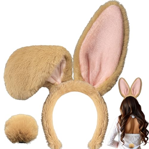 KHC-KHF Easter-Headband Bunny-Headband Halloween-Headband Plush Rabbit Ear Costume Headband Tail Accessories Party Makeup Birthday Favors Kids Adult Headwear - color: Brown Suit