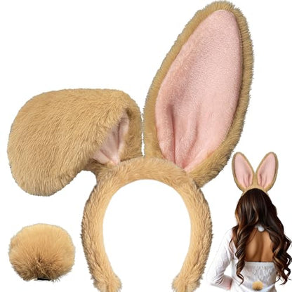 KHC-KHF Easter-Headband Bunny-Headband Halloween-Headband Plush Rabbit Ear Costume Headband Tail Accessories Party Makeup Birthday Favors Kids Adult Headwear - color: Brown Suit