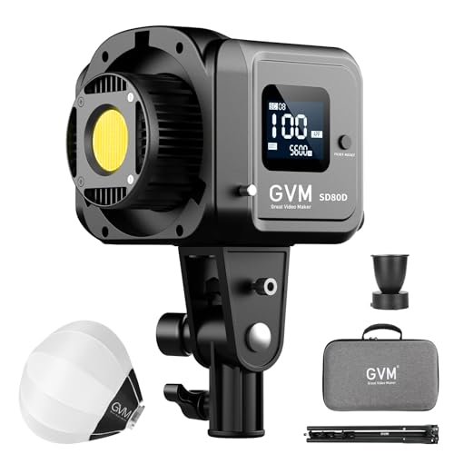 GVM 80W LED Video Light with Lantern Softbox and Tripod Stand Kit, Bi-Color 2700K-7500K 12 Scenes CRI97+ Bowens Mount Studio Light, APP Control COB Continuous Output Lighting for Video Recording - color: video lighting