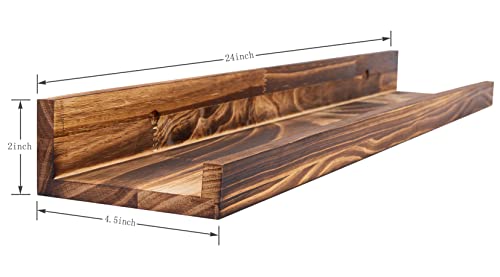 MBYD 24 Inch Carbonized Black Floating Shelves, Handmade Carbonized Black Wooden Picture Ledge Wall Shelf for Bedroom, Living Room, Office, Kitchen, Set of 3 Same Dimensions - color: Carbonized Black, size: Set of 3 24 in