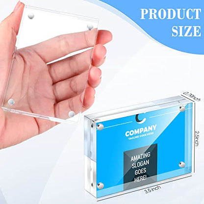 Xuhal Acrylic Business Card Frame 2.5 x 3.5 inch Clear Double Sided Magnetic Photo Block Frames, 20mm Thickness Frameless Wallet Size Picture Frames Stamp Display Stand for Home Office Decor(30 Pcs)