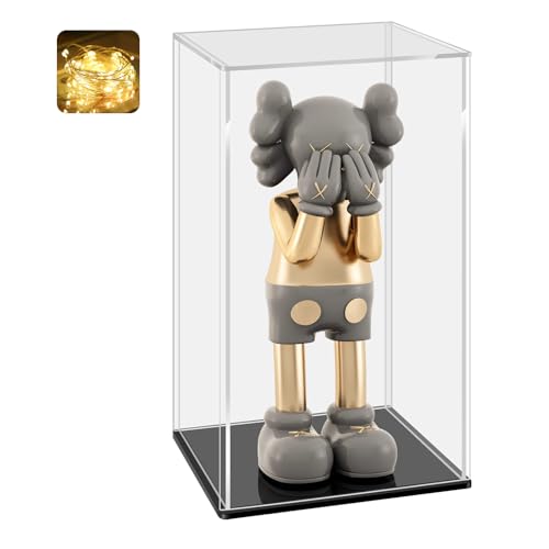 LANSCOERY Acrylic Display Case, 6x6x10 in, Upgraded Thickened UV-Resistant Showcase, 98% Clarity Dustproof Box with Glossy Black Base for Action Figures, LEGO & Models, Includes Scraper & LED Light - color: Black, size: 6x6x10inch; 15x15x25cm