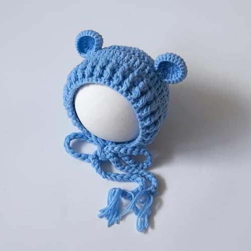 Zeroest Newborn Baby Boy Girl Photography Props Bear Hat Outfits Crochet Kint Handmade Cap Set for Newborn Photo Shoot - color: Blue