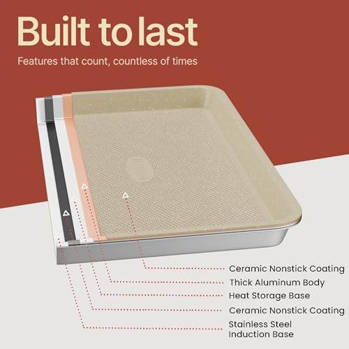 BAKKEN Kitchen Baking Pan - Small, Medium, and Large Cookie Pan (13.58×9.65, 15.75×11, 17.91×12.60), Nonstick, Diamond Texture Bottom, PFOA, PFOS, PTFE Free, Oven Safe (450°F), Pack of 3, White Marble - color: White Marble, size: Pack of 3
