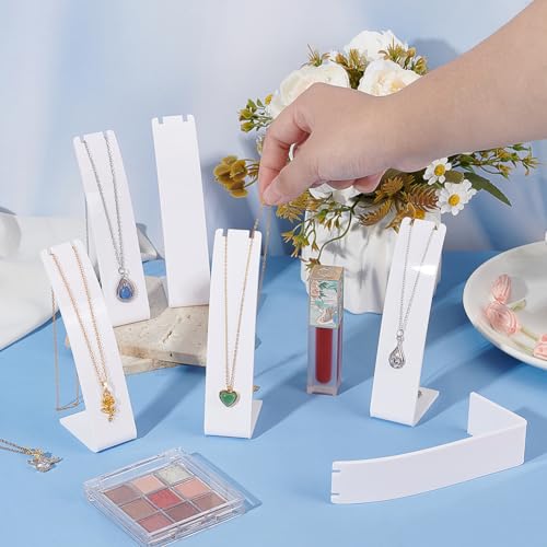 FINGERINSPIRE 6 Pcs Plastic Necklace Stand 4.3 Inch Height, White L-Shape Pendant Display, Mini Jewelry Holder for Earrings, Marketing Showcase, Dangling Slant Back Display