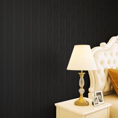 JiffDiff Wallpaper Peel and Stick Textured, 3D Black Embossed Wall Paper Stick on Wallpaper Modern Waterproof Self Adhesive Contact Paper(17.3" x 800") - color: Black, size: 17.3" x 800"