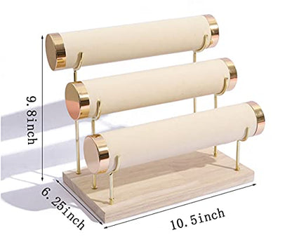 Detachable Bracelet Holder, Three Tier Racks Jewelry Display Stand, Stylish Velvet Wrist Watch Organizer, Beige - color: Beige