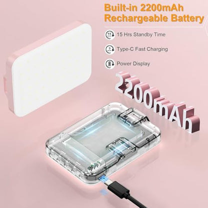 Hagibis LED Camera Light Video Lights Portable Photography Lighting 60 LED 2200mAh Rechargeable Selfie Light 7 Modes, 10-Level Brightness, Portable Clip on Light for Phone/Tablet/Laptop, Pink - color: Pink