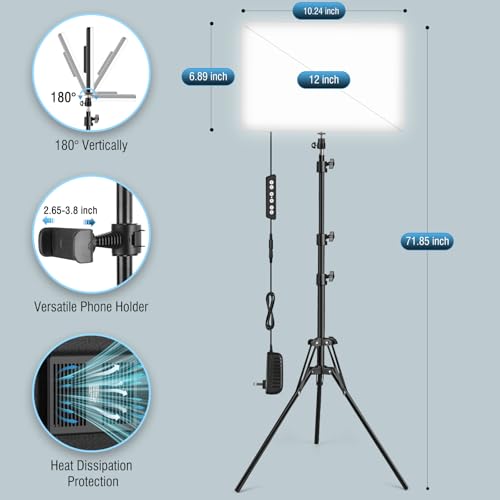2-Pack LED Video Light Kit with 63'' Tripod Stand, 2500K-8500K Dimmable Studio Light Photography Panel Lighting for Video Recording Game Live Streaming Podcast YouTube Filming, Phone Holder - size: 2 Pack