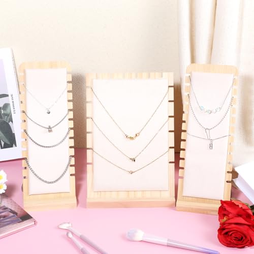 3PCS Wood Necklace Display Stands,Necklace Display Stands Necklaces for Vendors Multi-rung Design Necklaces Displays Storage Non-scratch Surface Jewelry Displays for Vendors-2 Sizes