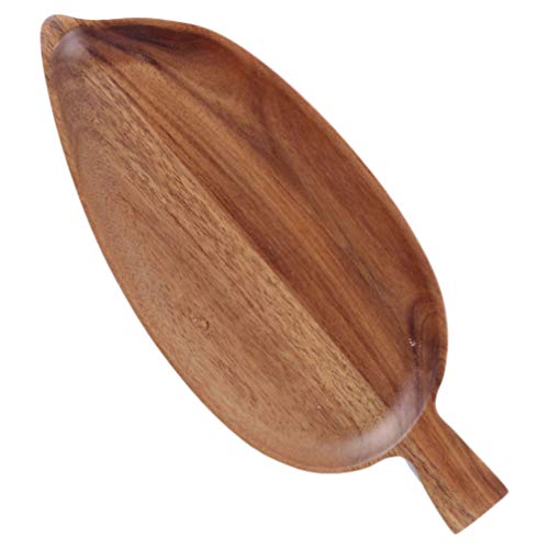 Cabilock 1pc Decorative Leaf Shaped Wooden Food Serving Tray Light Brown Acacia Dish for Desserts Snacks and Breakfast for Home Kitchen Dining Room and Photography