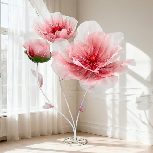 Life Size Flowers-Giant Flowers 5.5Ft for Wedding Background Decor,Extra Large Shop Window Display,Photography Props, Huge Fake Flower Hotel Lobbies (Red)