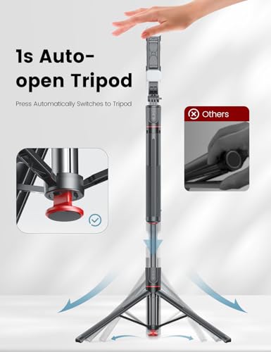 Selfie Stick Tripod with Light, 67'' Tripod with Wireless Remote, Portable Phone Tripod Compatible with iPhone 16/15 Pro Max/15/14 Pro/14/13, Samsung S22/ S23 Ultra/Android Smartphone - color: Black - 67" Extended Height
