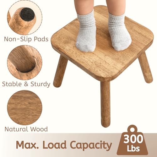 Youeon 12 Inch Square Solid Wooden Step Stool, Non-Slip One Step Stool for Adults, Holds up to 300 Lbs, Portable & Sturdy, Footstool for Bedroom, Bathroom, Kitchen, Easy to Assemble - size: 11.8"D x 11.8"W x 11.4"H