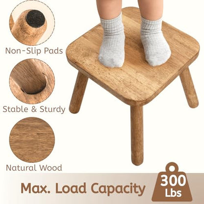 Youeon 12 Inch Square Solid Wooden Step Stool, Non-Slip One Step Stool for Adults, Holds up to 300 Lbs, Portable & Sturdy, Footstool for Bedroom, Bathroom, Kitchen, Easy to Assemble - size: 11.8"D x 11.8"W x 11.4"H