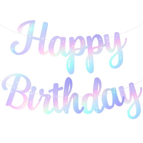 BEISHIDA Happy Birthday Banner - NO DIY,Iridescent 10Feet Pre-Strung-Glitter Birthday Sign Garland Backdrop Decorations for Women men Party - color: Iridescent