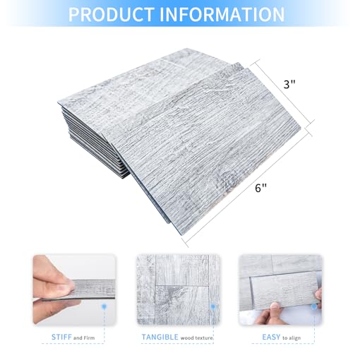 Art3d 102-Piece Peel and Stick Tile Backsplash for Kitchen Bathroom, 3in. × 6in. Stick on Subway Tile White-Washed Wood Plank - color: White-washed
