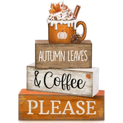 Lineshading 4 Pcs Fall Harvest Decoration for Home Autumn Cup Decor Thanksgiving Rustic Wooden Tiered Tray Decor Cup Gift Pumpkin Ice Cream Tabletop Centerpiece for Coffee - style: Autumn Leaves 2