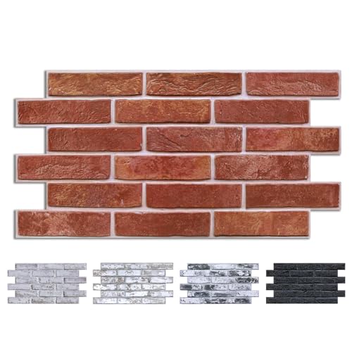 COMSTICKC 3D Red Faux Brick Wall Panel Peel and Stick Wall Stickers, 12 pcs of 22.8" x 11.8", DIY Lightweight PVC Fake Brick Decorative Wall Covering Backsplash Interior Decor,Covers 22.48 sq.ft - color: Red Brick