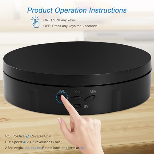 22 lbs Motorized Rotating Display Stand for Jewelry, 360 Degree, Automatic Mute Rotating Display Stand, Electronic Turntable with USB Charging Port for Display, Photography Products, Cupcakes, Toys
