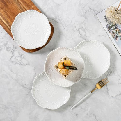 White Small Dessert Plates Set of 4,Ceramic Dinner Plates 6 Inch for Appetizer, Fruits, Cake, Salad,Microwave Safe,Christmas Gift - color: White-3