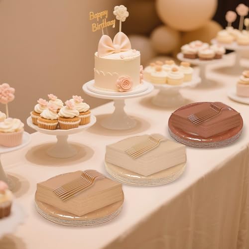 Serves 35 Guests Gradient Brown Plates and Napkins Party Supplies,7" Gradient Brown Birthday Dessert Paper Plates and Napkins,Disposable Party Dinnerware for Wedding,Graduation - color: Gradient Brown