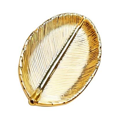 Ceramic Jewelry Organizer Tray Gold Leaf Design Nail Art Display Plate Jewelry Storage Holder Decorative Desktop Photo Prop for Vanity and Dressing Table