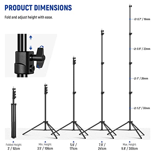 NEEWER 9.8ft/3m Air Cushioned Light Stand, Heavy Duty Metal Photography Tripod Stand with 1/4" to 3/8" Reversible Spigot, 3 Way Mounting Interface & Metal Locking Knobs, Max Load 5.5lb/2.5kg - size: 300cm w/Air Cushioned