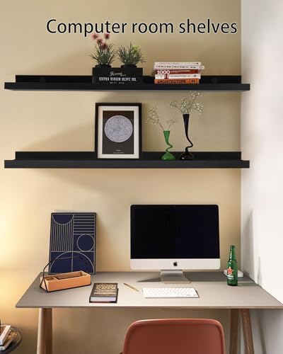 MBYD 36 Inch Floating Shelves Black, Wooden Hanging Shelves Picture Ledge Shelf, Photo Ledge Shelves for Wall with Lip Set of 2, Wall Mounted Shelf for Bedroom Kids Room Bathroom Same Sizes - color: Black, size: Set of 2 36in