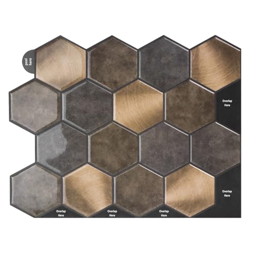 Peel and Stick Backsplash for Kitchen, New Upgrade Premium Hexagon Tile, Brown, Aluminum and PVC Composite Material, 10 Sheets 11.5" x 10" - color: Brown